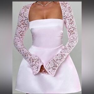 Chic Lace Sleeve Pink Dress